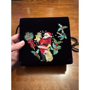 Vintage Amanda Smith velvet christmas santa embroidered purse